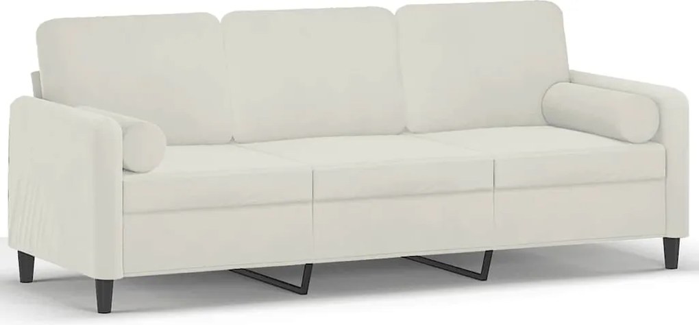 vidaXL 3 személyes krémszínű bársony kanapé díszpárnákkal 180 cm