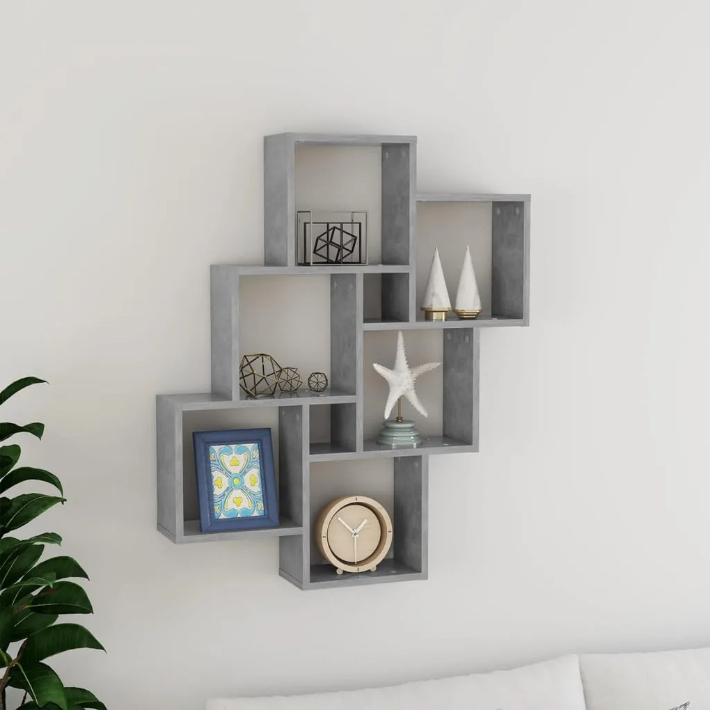 betonszürke szerelt fa négyszögű fali polc 78 x 15 x 93 cm