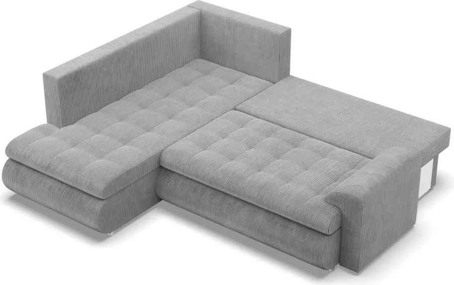 Tokio sarokkanapé, L alakú háttámlával, 2 ágyneműtartóval, kordbársony, baloldali, szürke