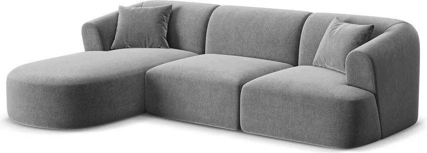 Világosszürke bársony sarokkanapé (bal oldali-heverő résszel) Campi – Cosmopolitan Design