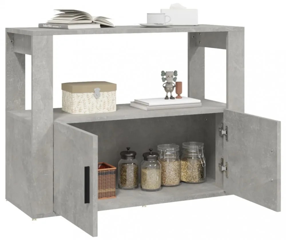 betonszürke szerelt fa tálalószekrény 80x30x60 cm