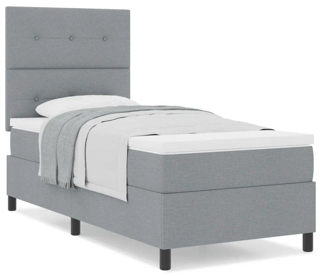 Box Spring Ágy Matrac Világosszürke 90x200 cm Szövet