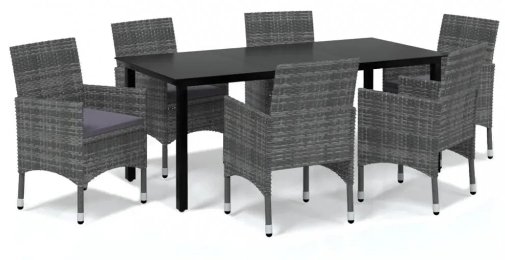 vidaXL 7 részes szürke polyrattan kerti étkezőgarnitúra párnákkal