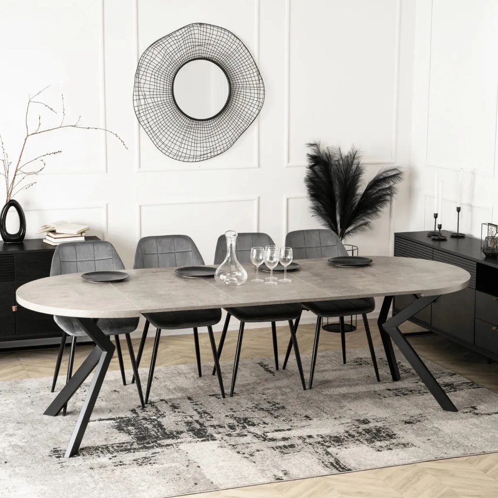 Kihúzható étkezőasztal 100–250 cm méretben, beton/fekete színben LUKAS