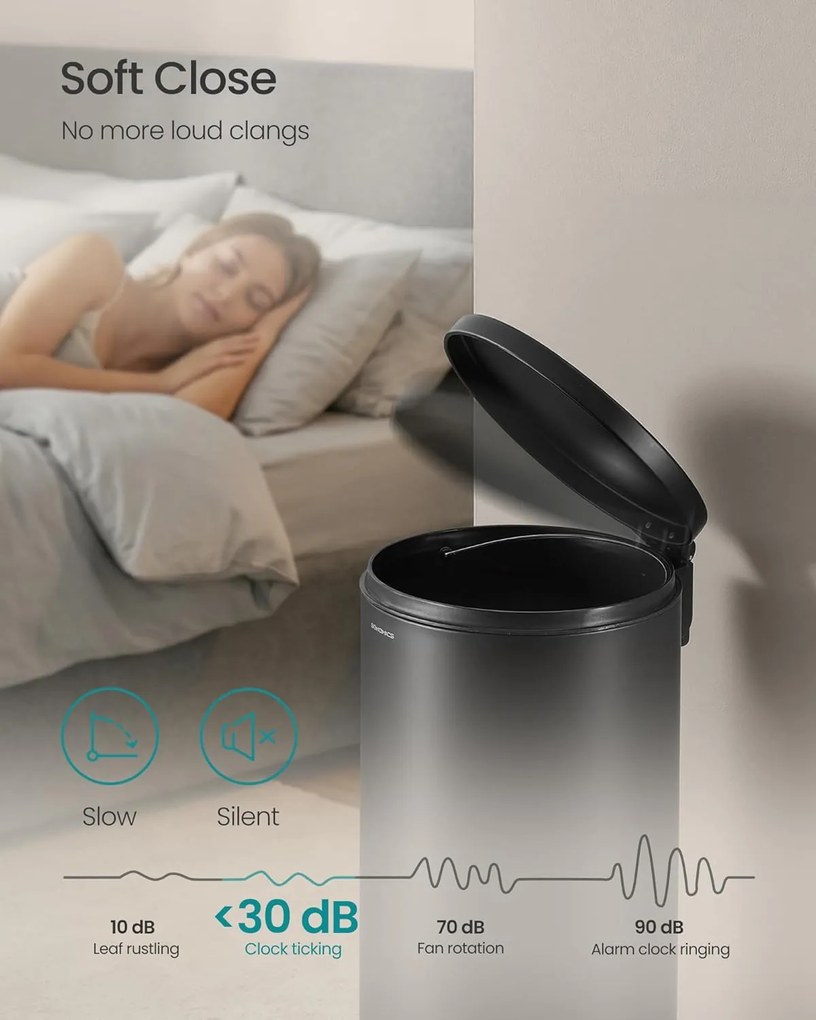 Fém kerek konyhai szemetes, 30 L, pedálos, műanyag belső vödörrel, fekete