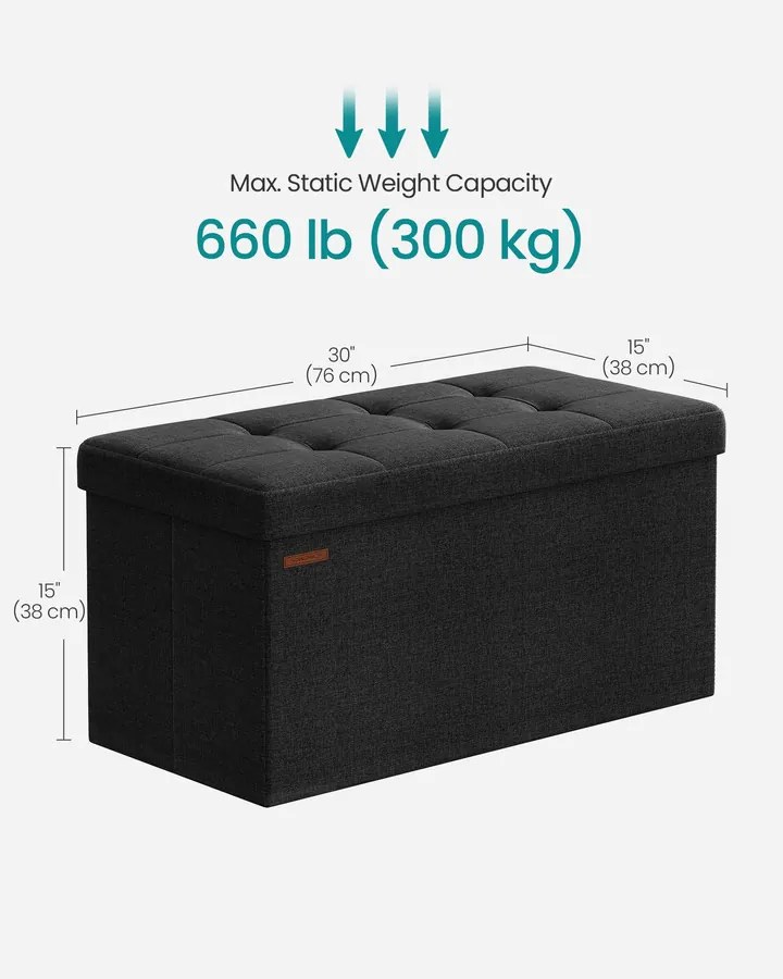 SONGMICS tárolós ülőke, összecsukható ülőpad, 38×76×38 cm, fekete