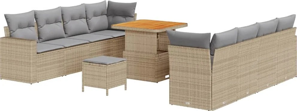 vidaXL Kerti Kanapé Szett 11 pcs Bézs polirattan