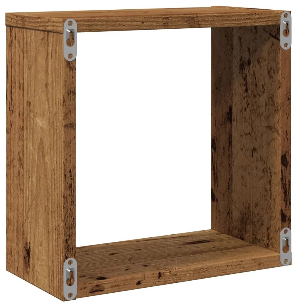 4 db antik fa színű szerelt fa fali kockapolc 30x15x30 cm