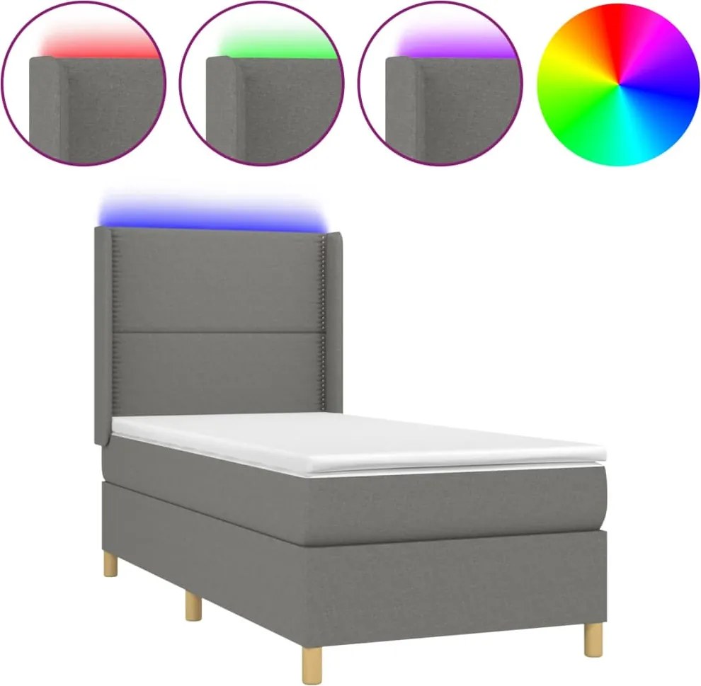 vidaXL sötétszürke szövet rugós és LED-es ágy matraccal 80 x 200 cm