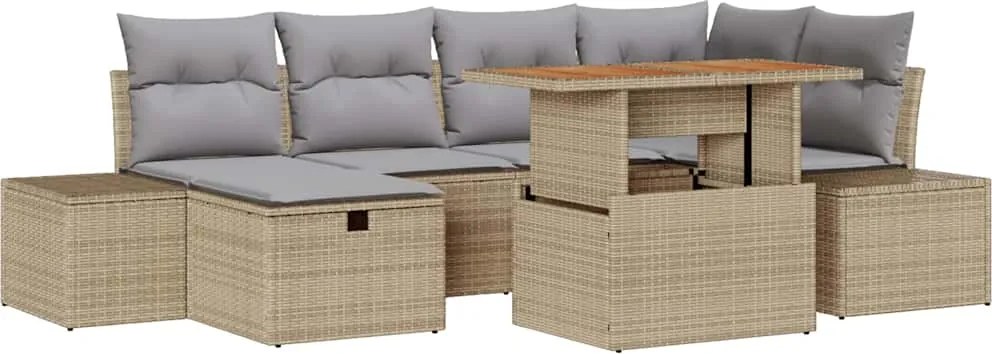 vidaXL Kerti Kanapé Szett 7 pcs Bézs polirattan
