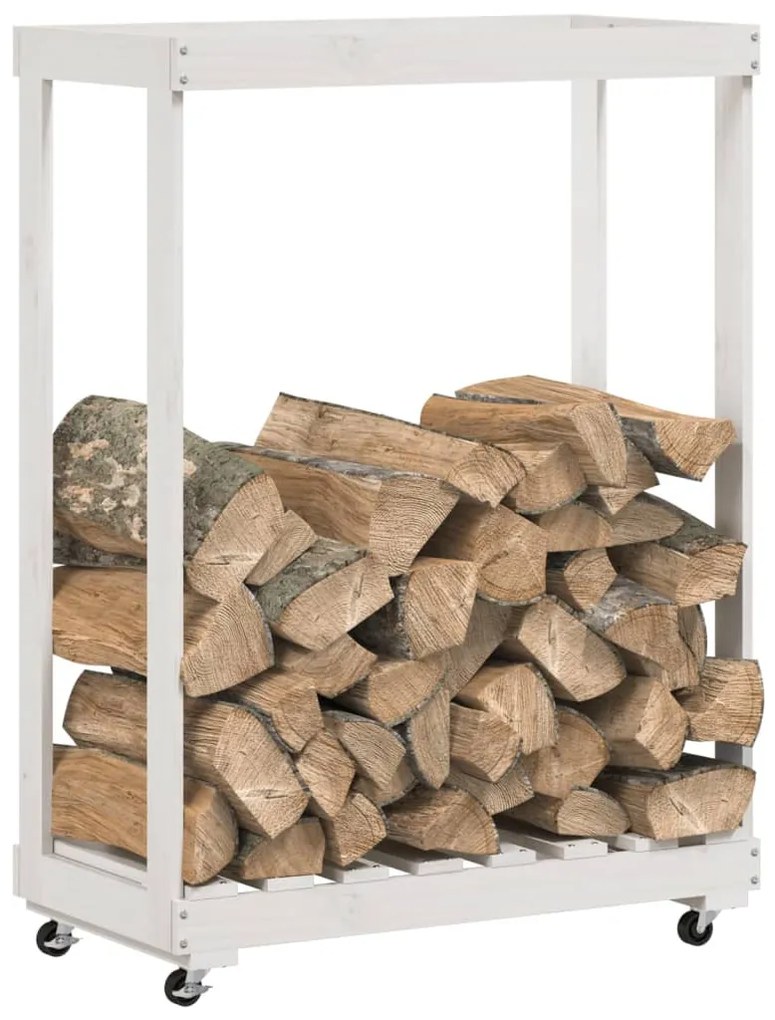 fehér tömör fenyőfa rönktároló kerekekkel 76,5 x 40 x 108 cm
