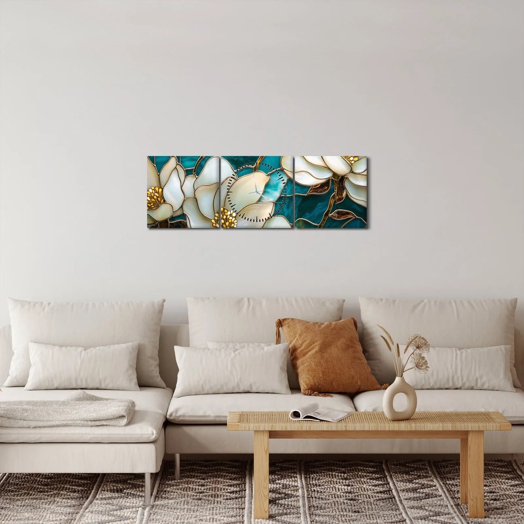 Kép - Ólomüveg magnóliával (órával) (90x30 cm)