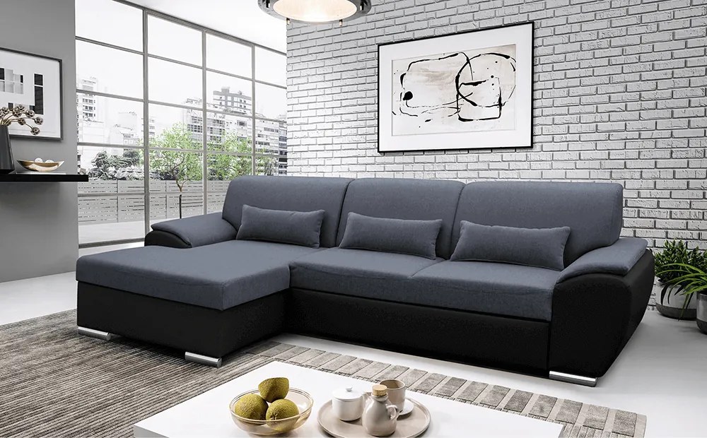 Ülőgarnitúra, fekete/sötét szürke, balos, EMILY