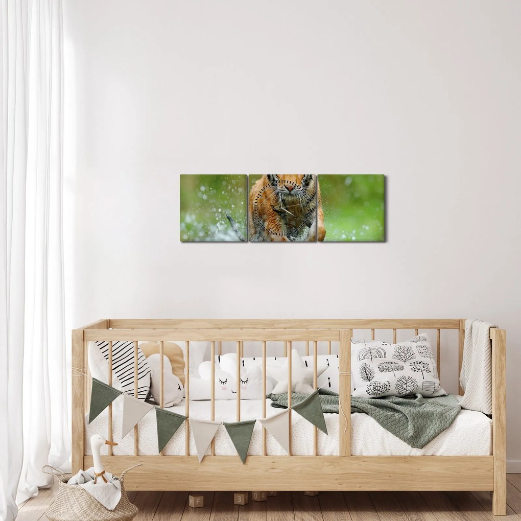 Kép - Futó tigris (órával) (90x30 cm)