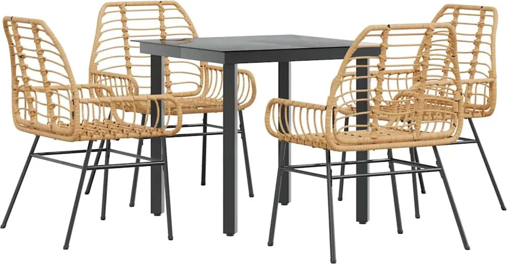 vidaXL 5 észes barna polyrattan üveg kerti étkezőgarnitúra