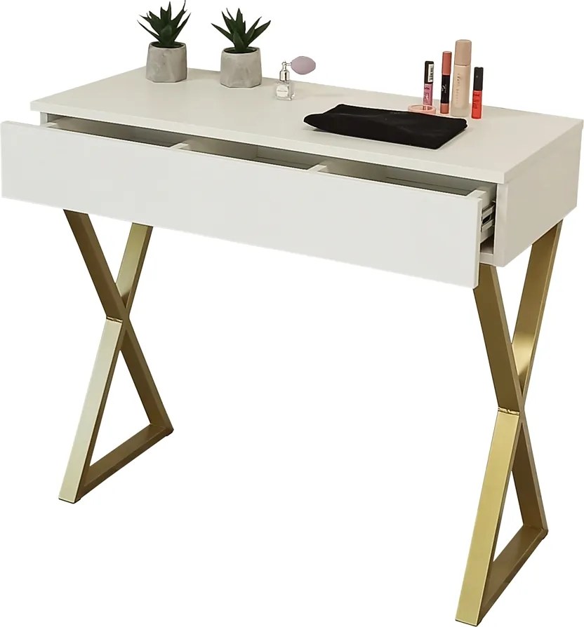 Fésülködőasztal Fehér Matt Fiókos Arany Lábakkal X 90CM