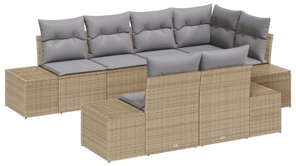7 Részes Kert Kanapé Szett Párnákkal Bézs Poly Rattan