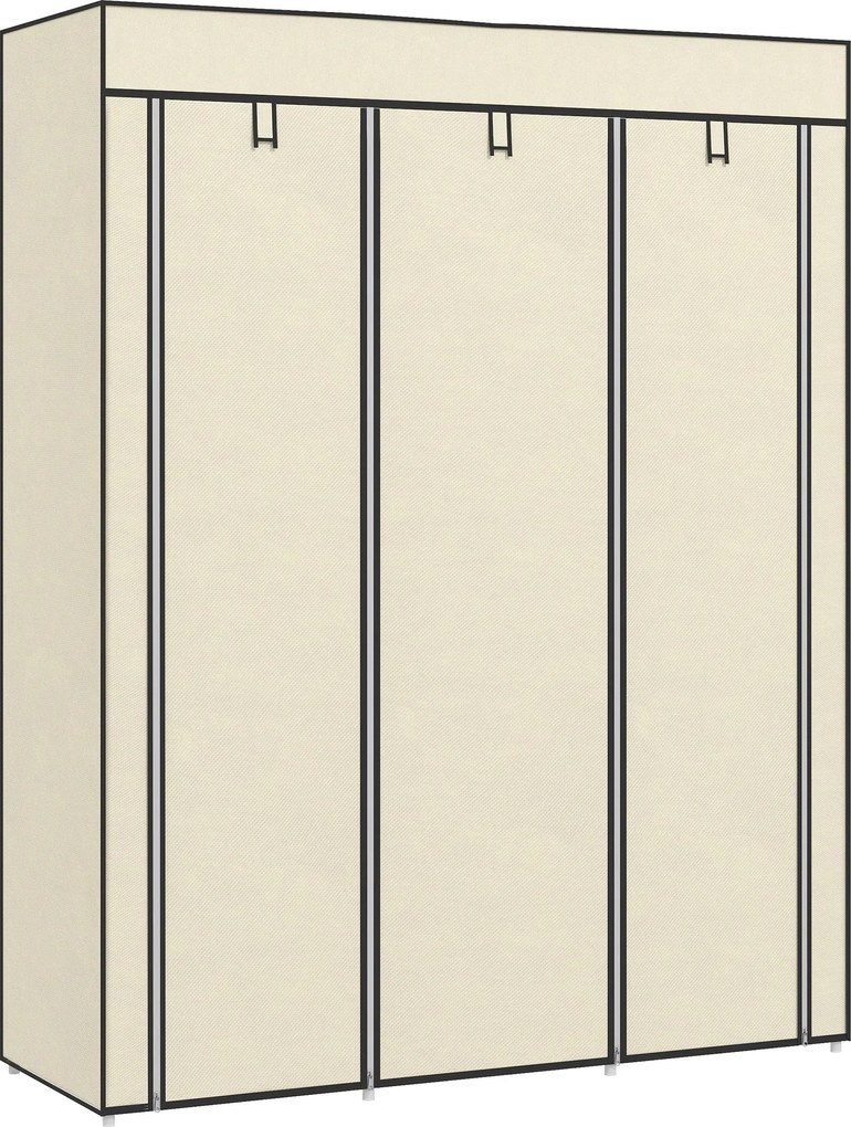 HOMCOM Kárpitos Gardrób, Ruhásszekrény Ruhapálcákkal, 8 Szint, Összecsukható Gardrób, Hálószoba, Előszoba, Krémszín, 125 x 43 x 162,5 cm | Aosom