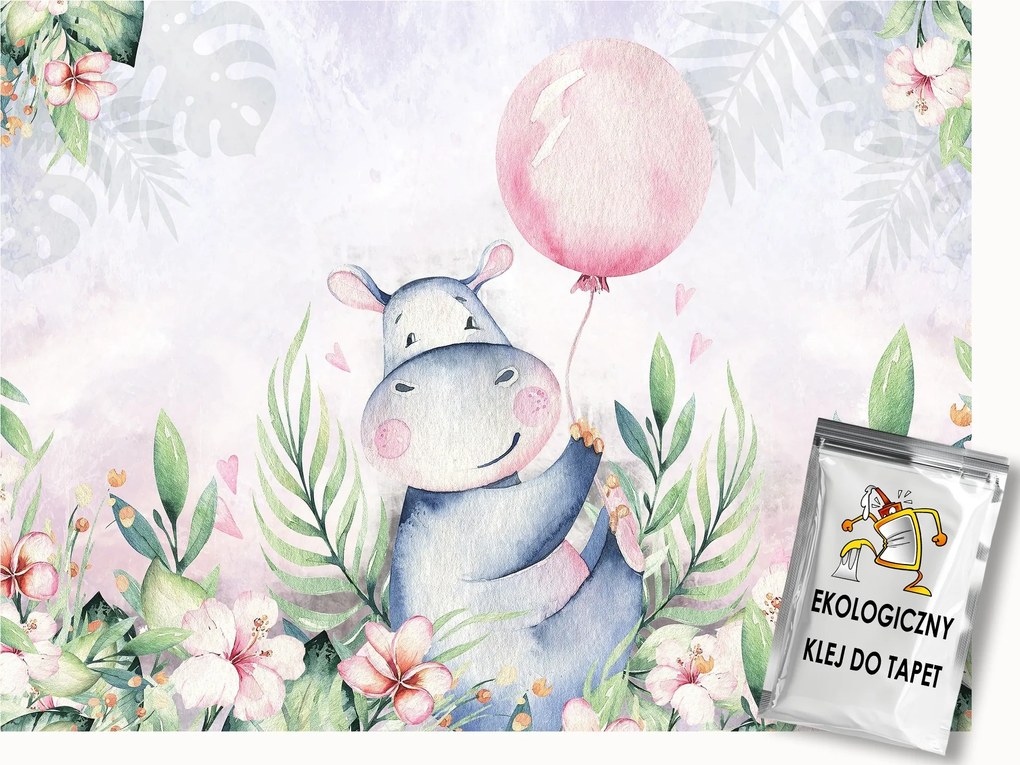 Fotótapéta Flizelina Gyerekeknek Pasztell víziló Virágok 150x105 ragasztó