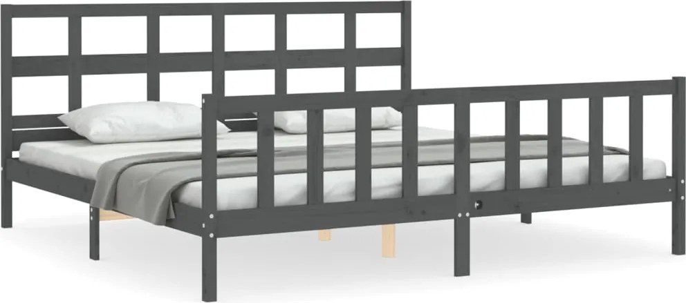vidaXL szürke tömör fa ágykeret fejtámlával 200 x 200 cm
