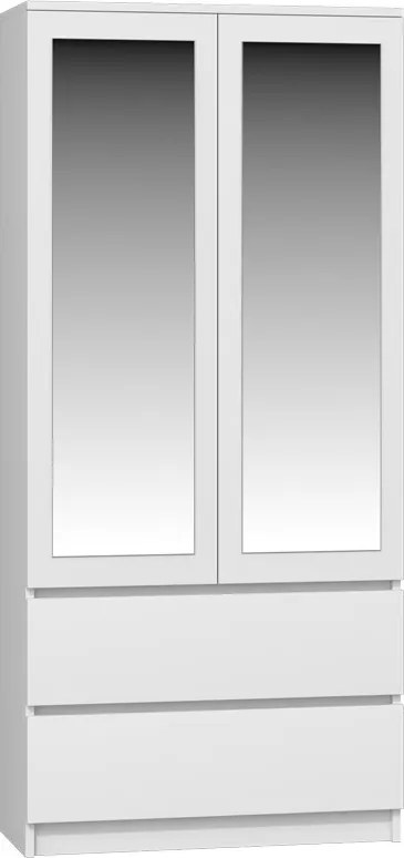 SS-90 gardróbszekrény, tükörrel, fehér