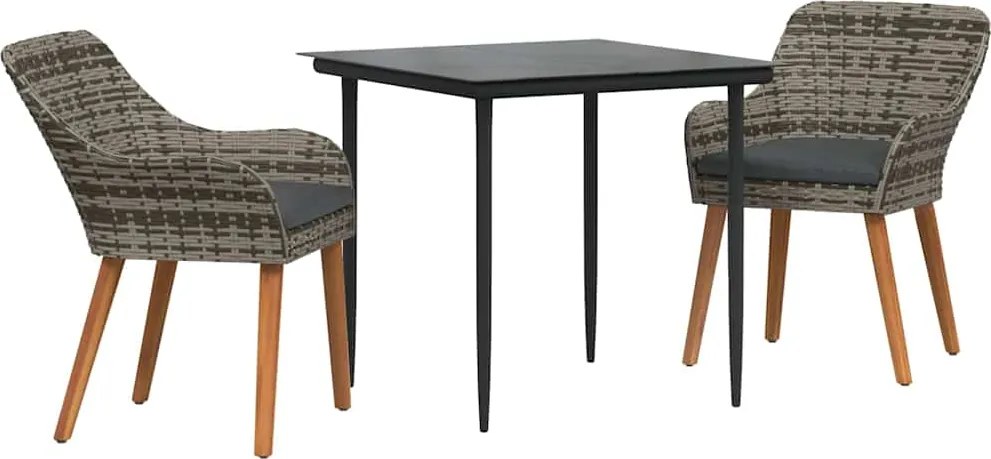 vidaXL Kert étkező szett párnával 3 pcs Szürke polirattan