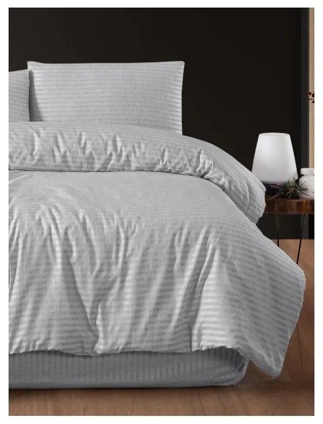 Világosszürke kétszemélyes hosszabbított ágyneműhuzat lepedővel, négyrészes 200x220 cm – Mila Home