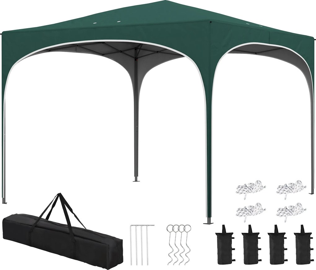 Outsunny Pop-up Kerti Pavilon 6-9 Fő Részére, 3x3m Összecsukható Pavilon Állítható Magassággal és Hordtáskával, Fém Váz Kötéllel, Cövekkel és Homokzsá