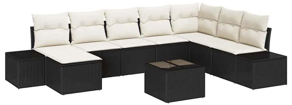 Kerti Kanapé Szett 9 pcs Fekete és krémszínű 319 x 209 x 85 cm