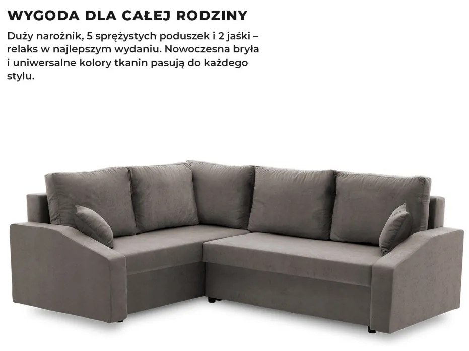 Grande Plus sarokkanapé, baloldali, szövet anyag, szürke