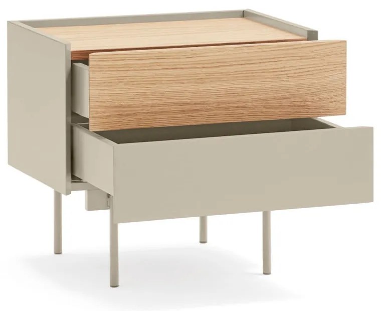 Bézs-natúr színű éjjeliszekrény tölgyfa dekorral Otto – Teulat