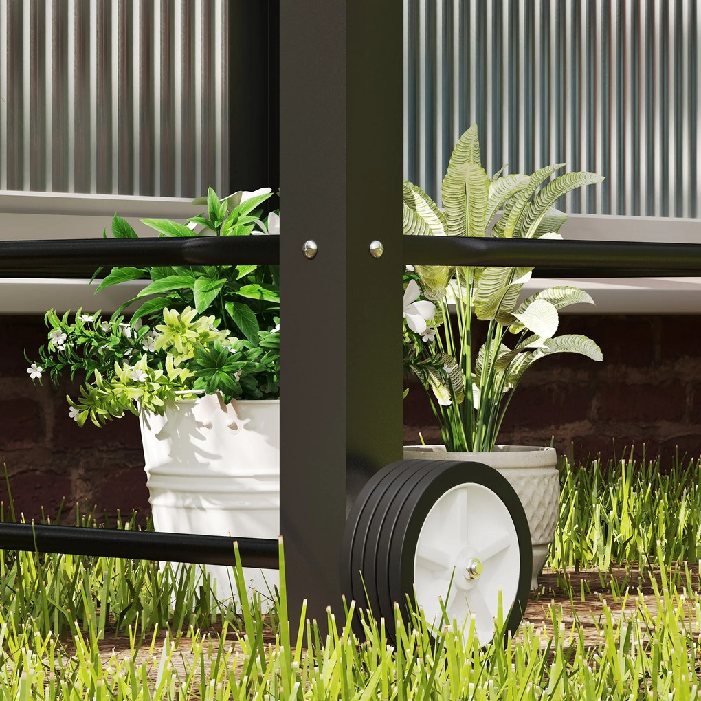 Outsunny Emelt Kerti Ágy, Műanyag Borítással, Kerekekkel és Drainázs Nyílással, Mini Üvegház Zöldségekhez, Virágokhoz és Fűszernövényekhez, 67 x 69 x