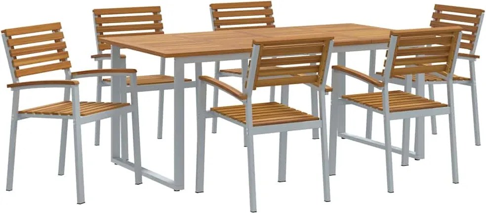 vidaXL Kert étkező szett 7 pcs Szürke Tömör Akácfa