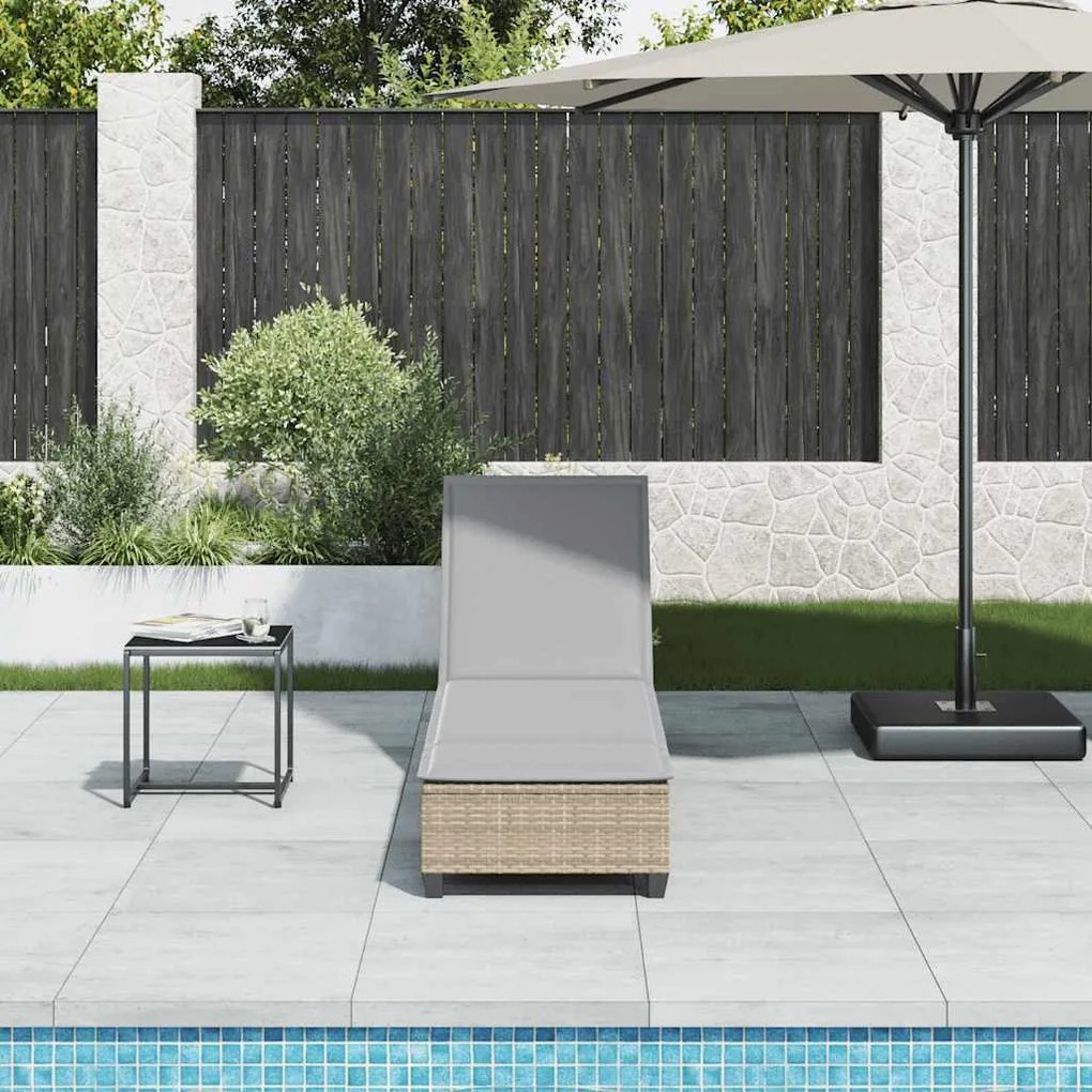 Bézs polyrattan napozóágy párnákkal 55x200x25,5 cm