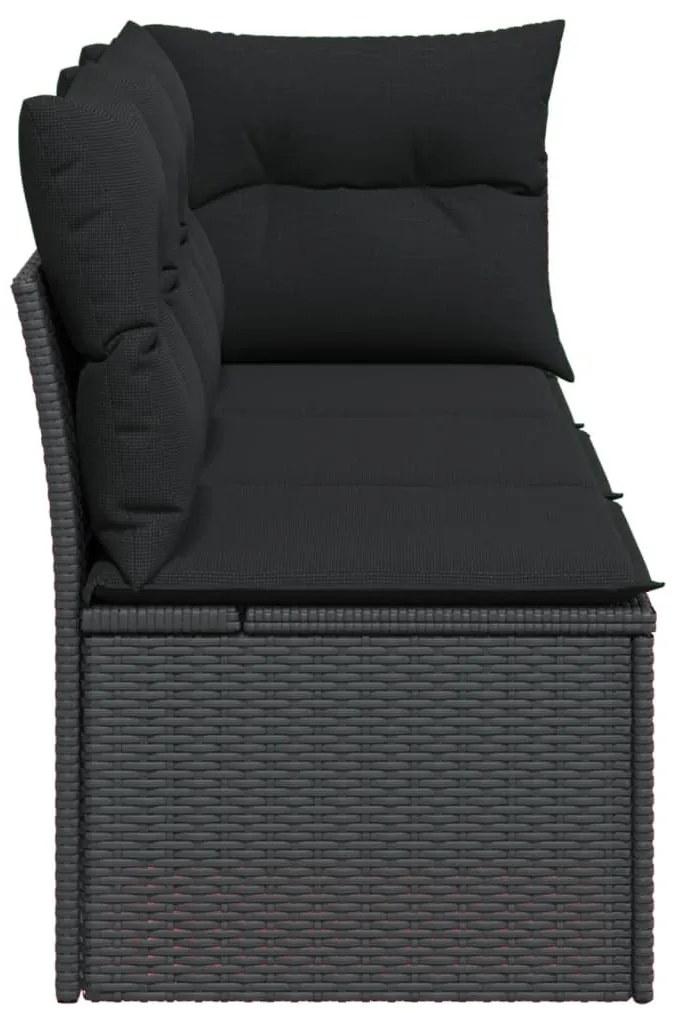 Fekete 3 személyes polyrattan kerti kanapé párnákkal