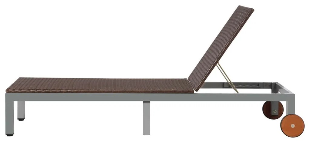 Barna polyrattan napozóágy kerekekkel