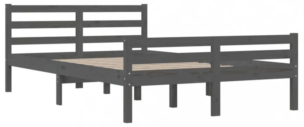 King Size szürke tömör fa ágykeret 150 x 200 cm