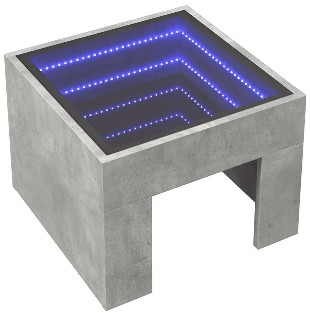 Betonszürke végtelen hatású LED-es dohányzóasztal 40x40x30 cm