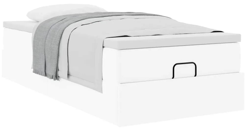 Ottomán ágykeret matraccal Fehér 90x200cm műbőrrel