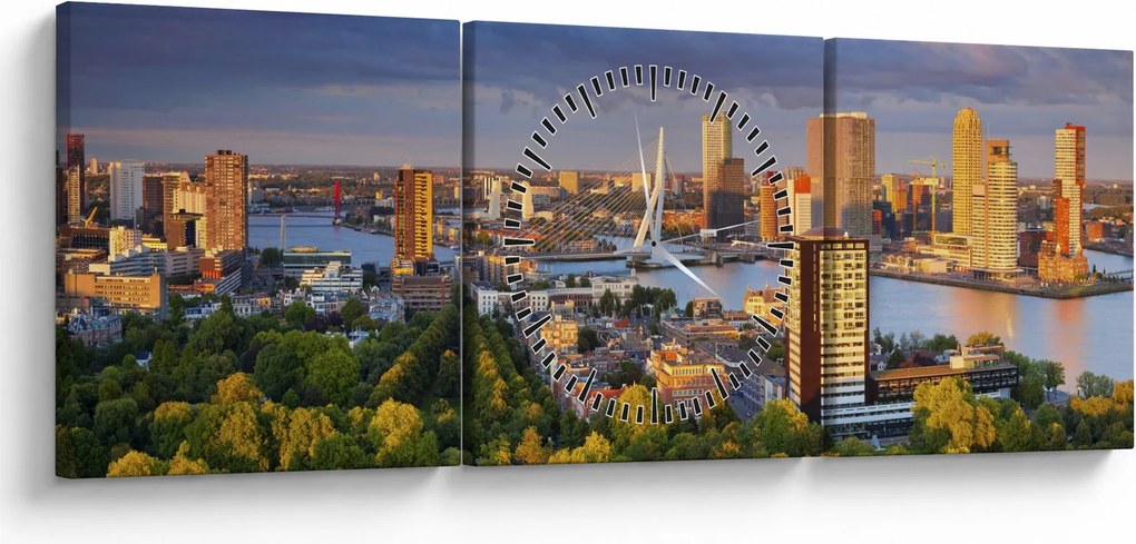 Kép - panoráma Rotterdam, Hollandia (órával) (90x30 cm)