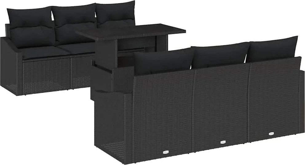vidaXL Kerti Kanapé Szett párnával tárolóval 7 pcs Fekete polirattan