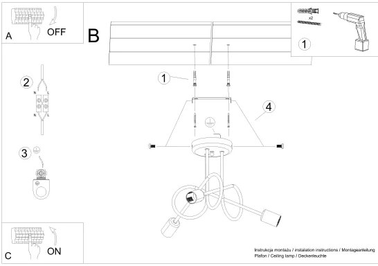 Sollux SL.1437 - Felületre szerelhető csillár  LOOP 3xE27/15W/230V arany