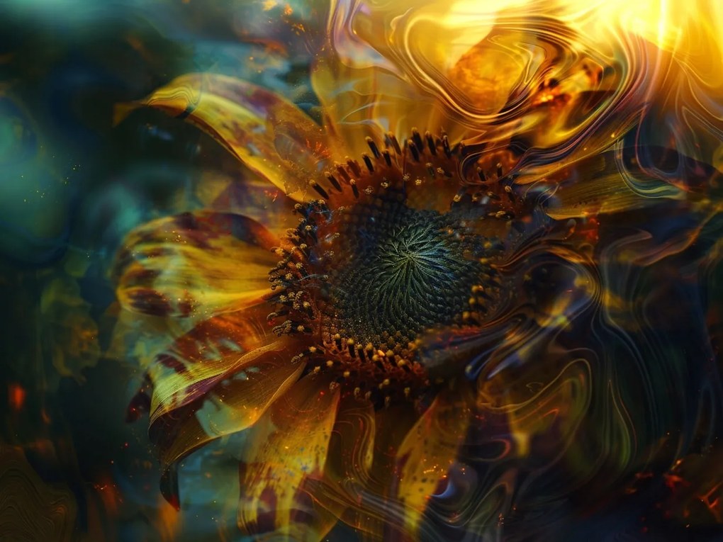 Vászonkép Canvas Absztrakt Szürrealizmus Virág Napraforgó Tűz 80x60