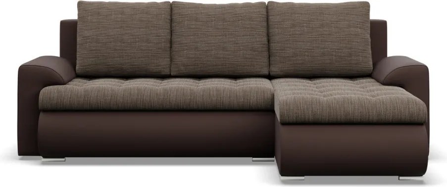 Tokio sarokkanapé, 2 ágyneműtartóval, fonott + műbőr, jobboldali, barna