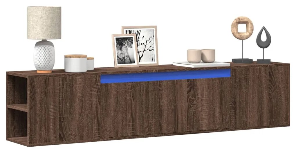 barna tölgy színű fali TV-szekrény LED-del 180 x 31 x 39,5 cm