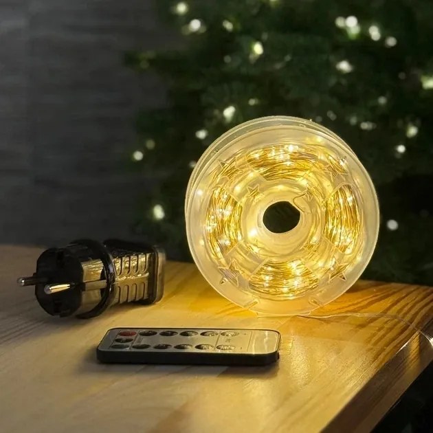 Karácsonyfa fényfüzér mikro Led 1000 sárga 100m színtelen távirányító kábel RS-1020WW