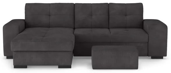 Ágyazható kanapé tárolóval és puffal PALERMO, fekete, baloldali