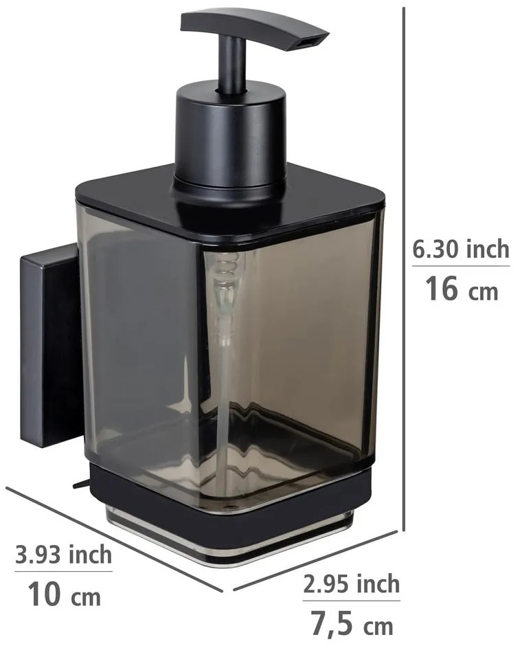 Fekete öntapadós műanyag szappanadagoló 340 ml Quadro – Wenko