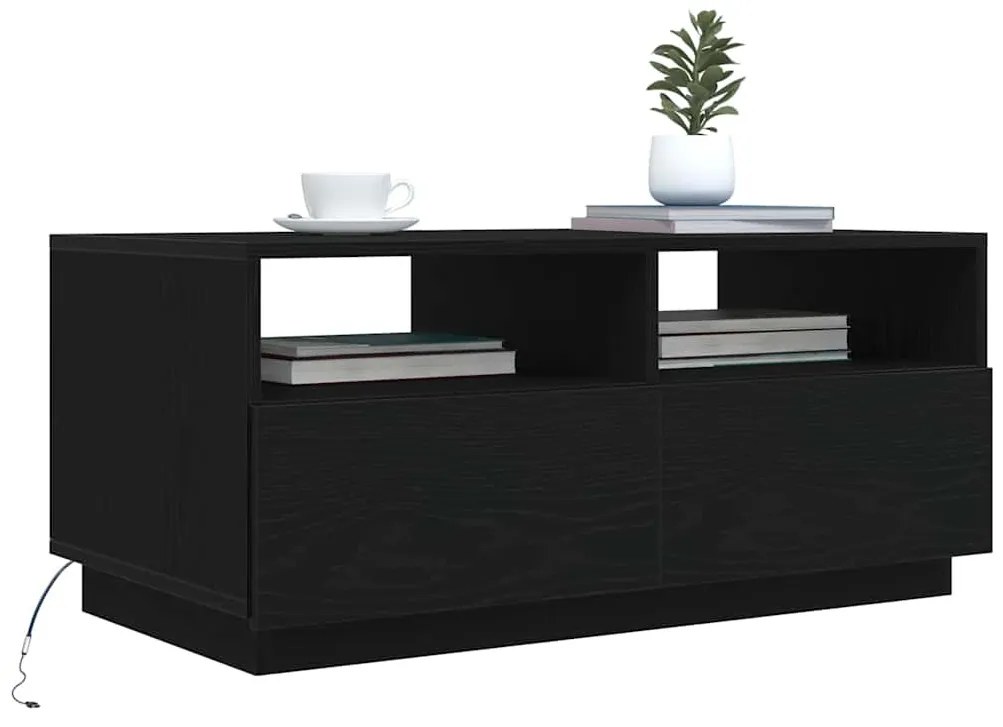 Fekete tölgyszínű dohányzóasztal LED-lámpákkal 90x49x40 cm