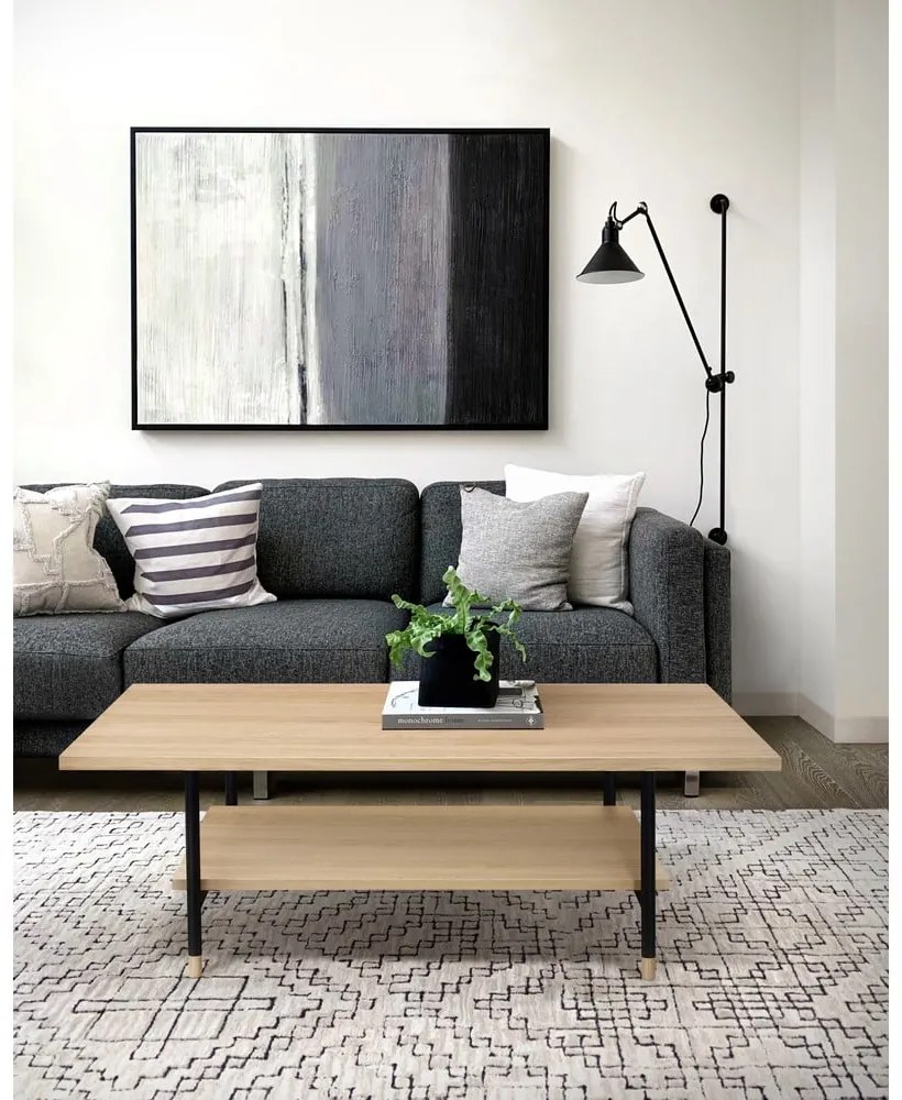 Natúr színű dohányzóasztal tölgyfa dekoros asztallappal 60x120 cm Jugend – Woodman